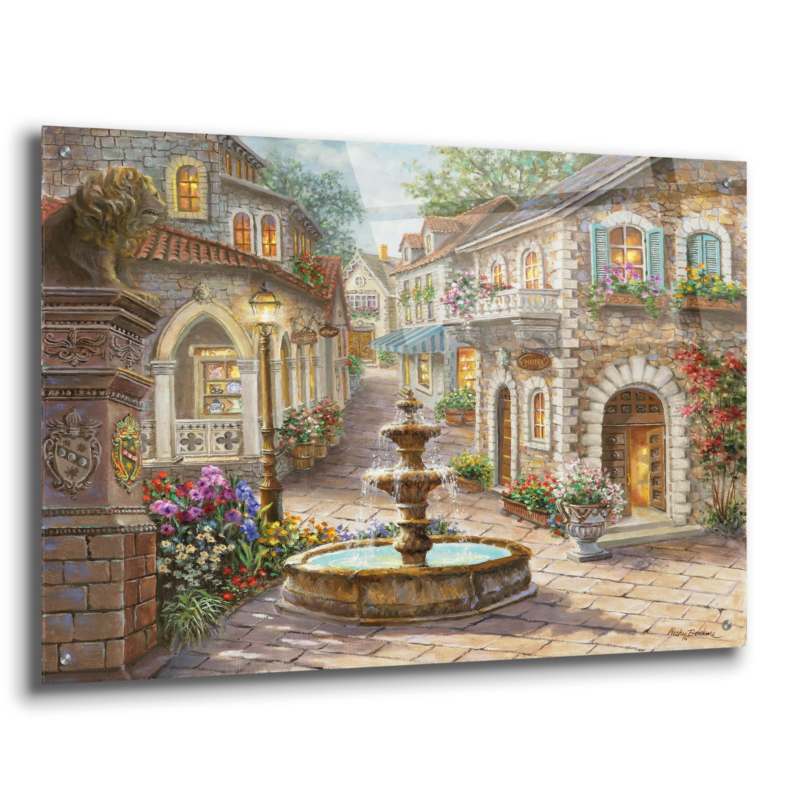 Epic Art 'Cobblestone Fountain' by Nicky Boehme Acrylic Glass Wall Art, 36