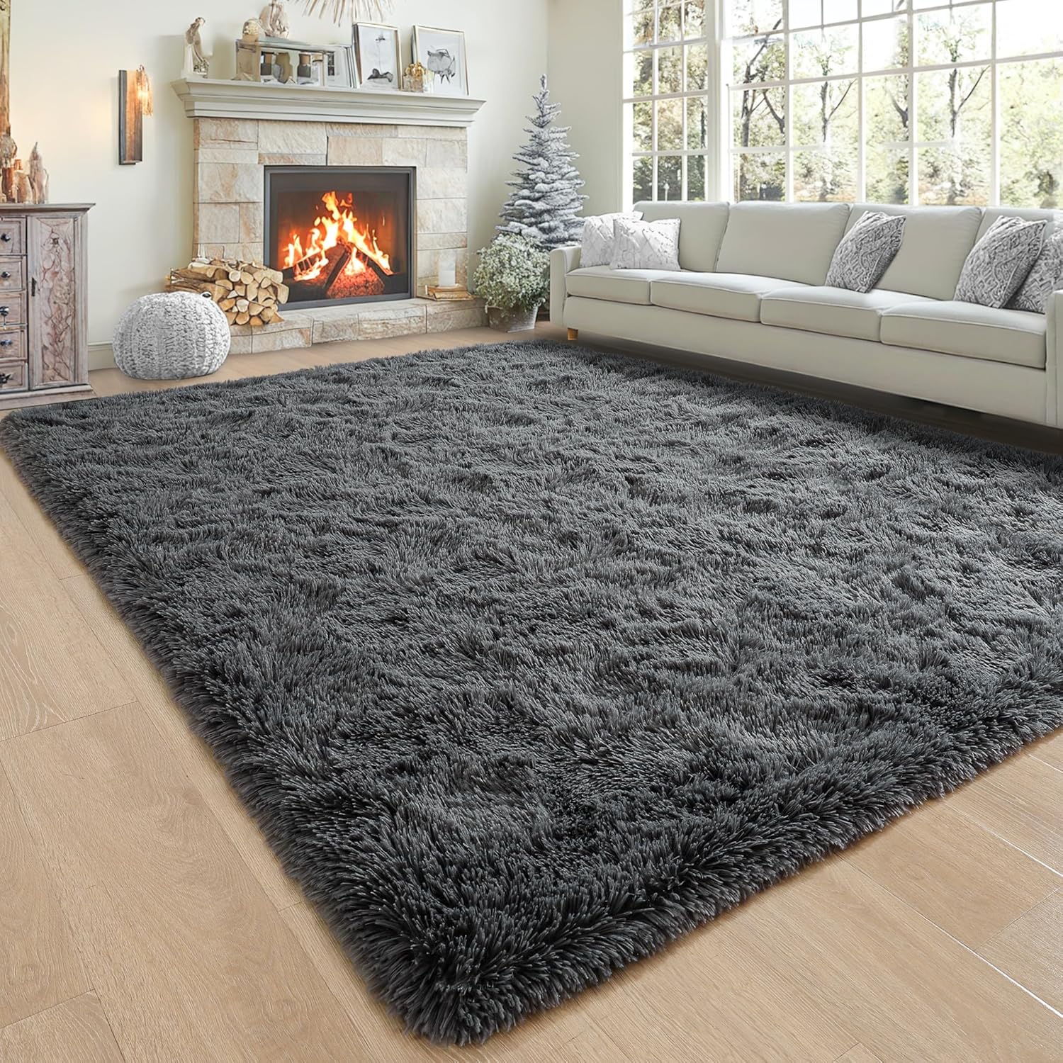 Noahas Large Fluffy Dark Grey 8x10 Area Rugs for Living Room Bedroom,Thick Shag Throw Rug,Big Soft Shaggy Bedside Non-Slip Plush Dorm Nursery Kids Carpet Dark Grey 8' x 10' (Rectangular)