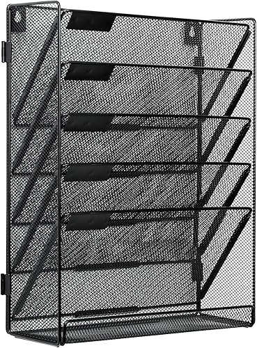 Miniatura 9 de EasyPAG Organizador de archivos de escritorio de malla de 5 niveles, soporte de archivo colgante de pared, soporte vertical de escritorio para