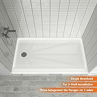 Vista 6 de CKB Base de ducha de 60 pulgadas de largo x 30 pulgadas de ancho, bandeja de ducha de un solo umbral con drenaje izquierdo, materiales acrílicos