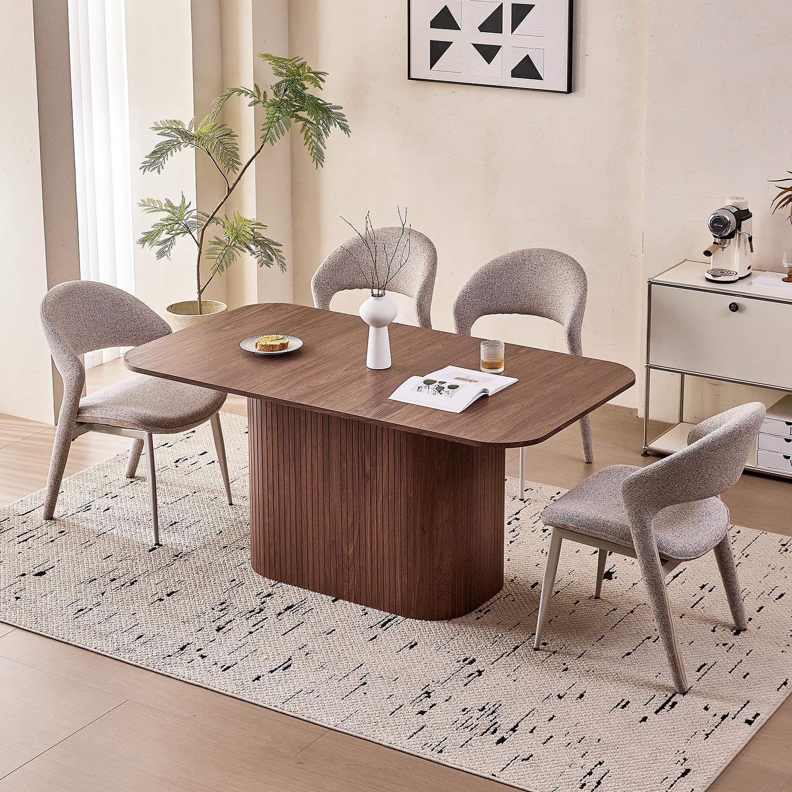 Rechteckiger Esstisch, Moderne MDF-Tischplatte, Nordischer Küchentisch, Lattenrost-Design, Passend für Wohn- und Esszimmer, Dunkle Holzmaserung