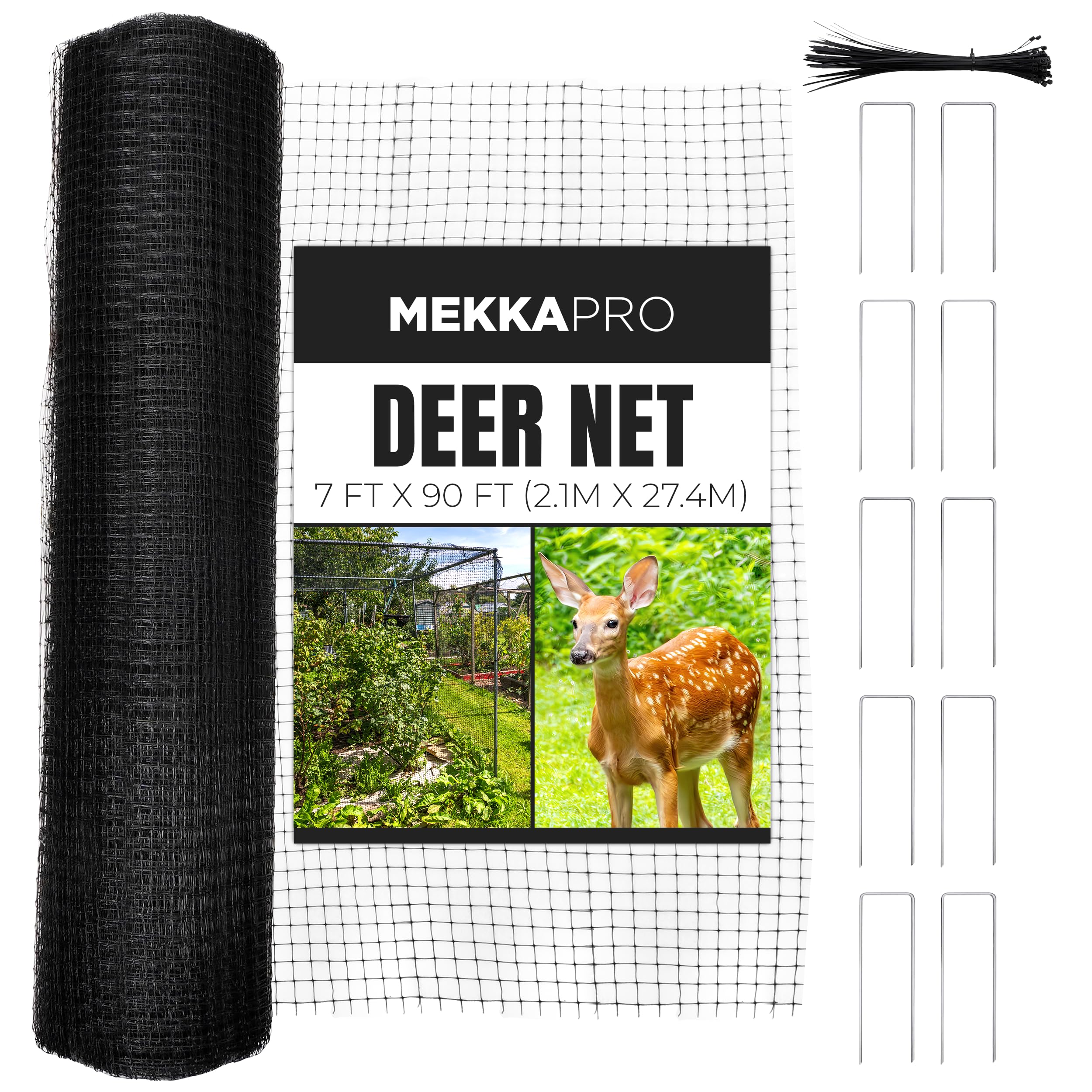 MEKKAPRO Siatka na jelenie, 2 x 27,4 m, 40 g/m², wytrzymała siatka do ochrony ogrodu, ogrodzenie z siatki na jelenie, trwała siatka do ogrodu, ogrodzenie na drzewa, na krzewy
