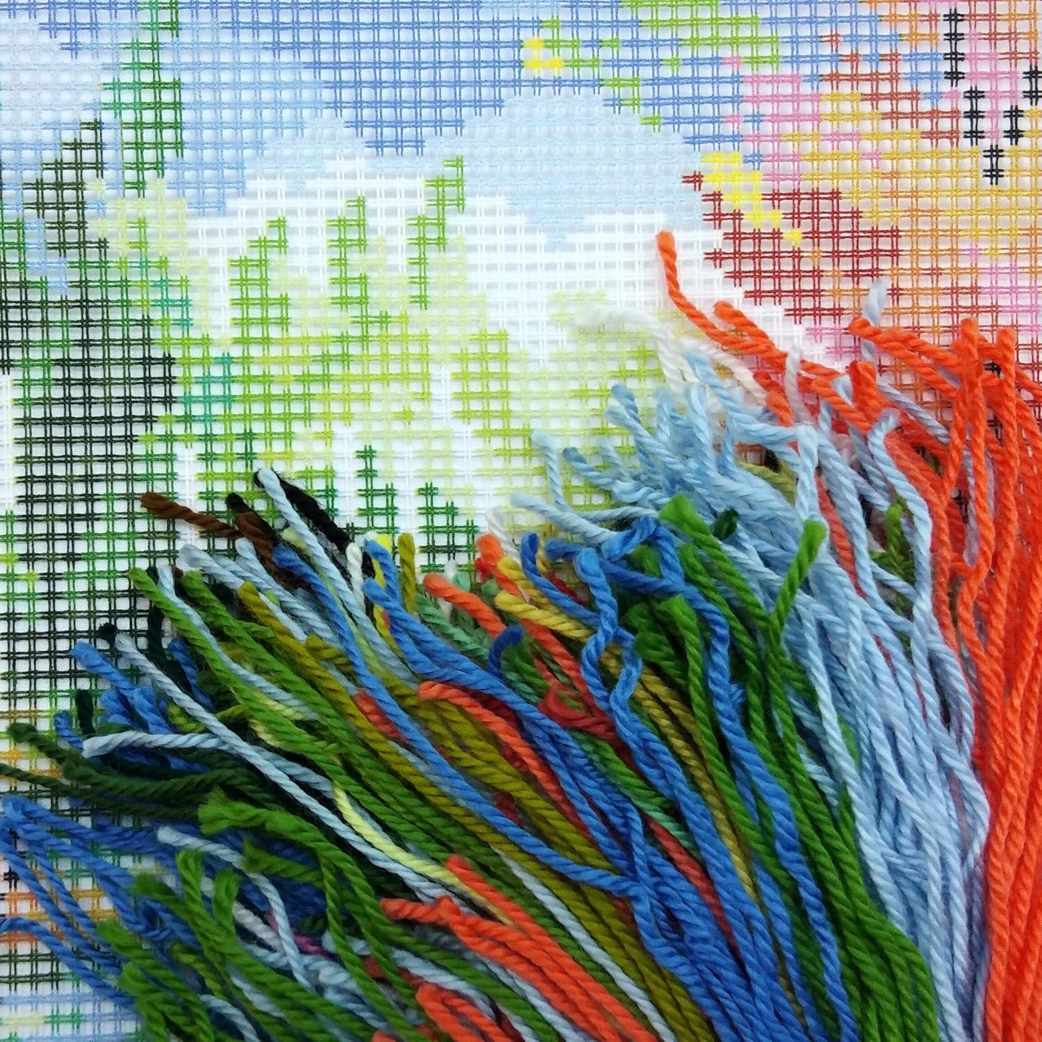 Brvsk Seasonal Stamped Cross-Stitch Kit for Adults and Beginners — Rubies of Autumn 16″ × 16″ with Clear, Precise Printed Design on Cotton Canvas; Includes 2 Needles, Yarn, and Easy-Read Chart