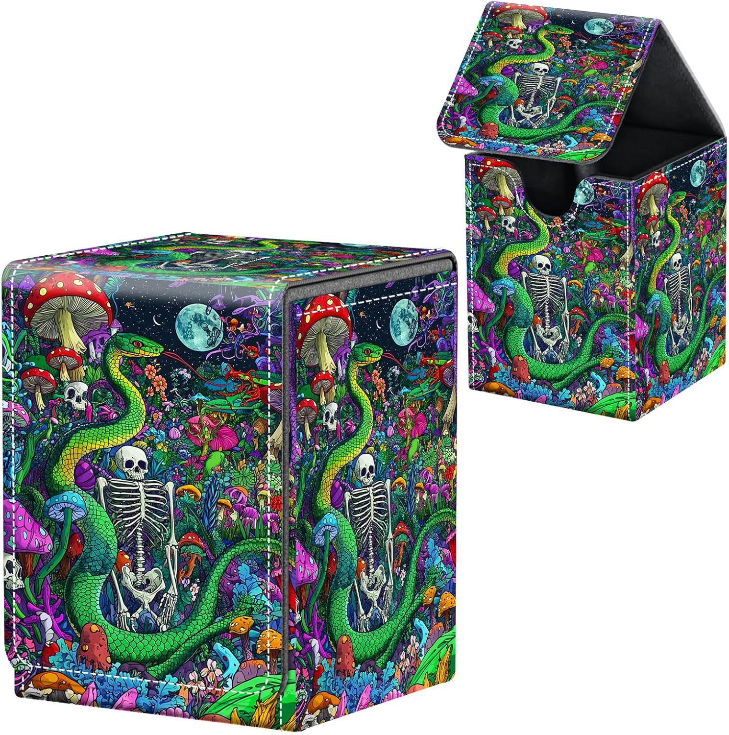 For MTG Deck Box, Fits 100+ Single Sleeved Cards, Strong Magnet Card Deck Box, PU Leather Trading Card Storage Box, TCG, CCG Cards Secure Storage for Trading Card, Butterfly and Moon