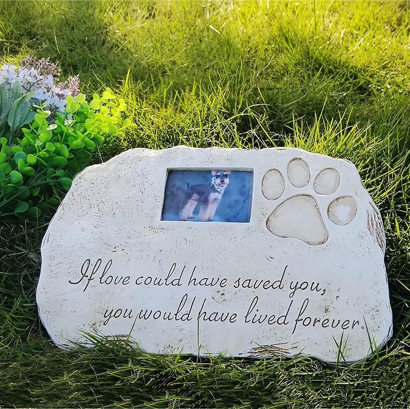 Pedra Memorial para Cães e Gatos em Resina com Espaço para Foto Re-Call Branca
