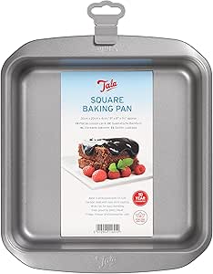 Tala Square Cake Tin- Non-Stick Baking Pan - Even Heat Distribution Oven Pan for Cakes, Lasagne or Shepards Pie - Carbon Steel, Wide Flat Handles, 25.6 x 22.8 x 3.86, Grey