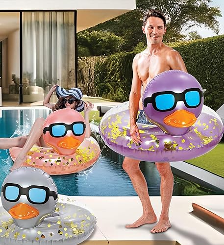 Miniatura 5 de POZA Flotador inflable de pato para piscina vinilo resistente a los rayos UV, confeti de pato para piscina, flotador de piscina de animales, anillo
