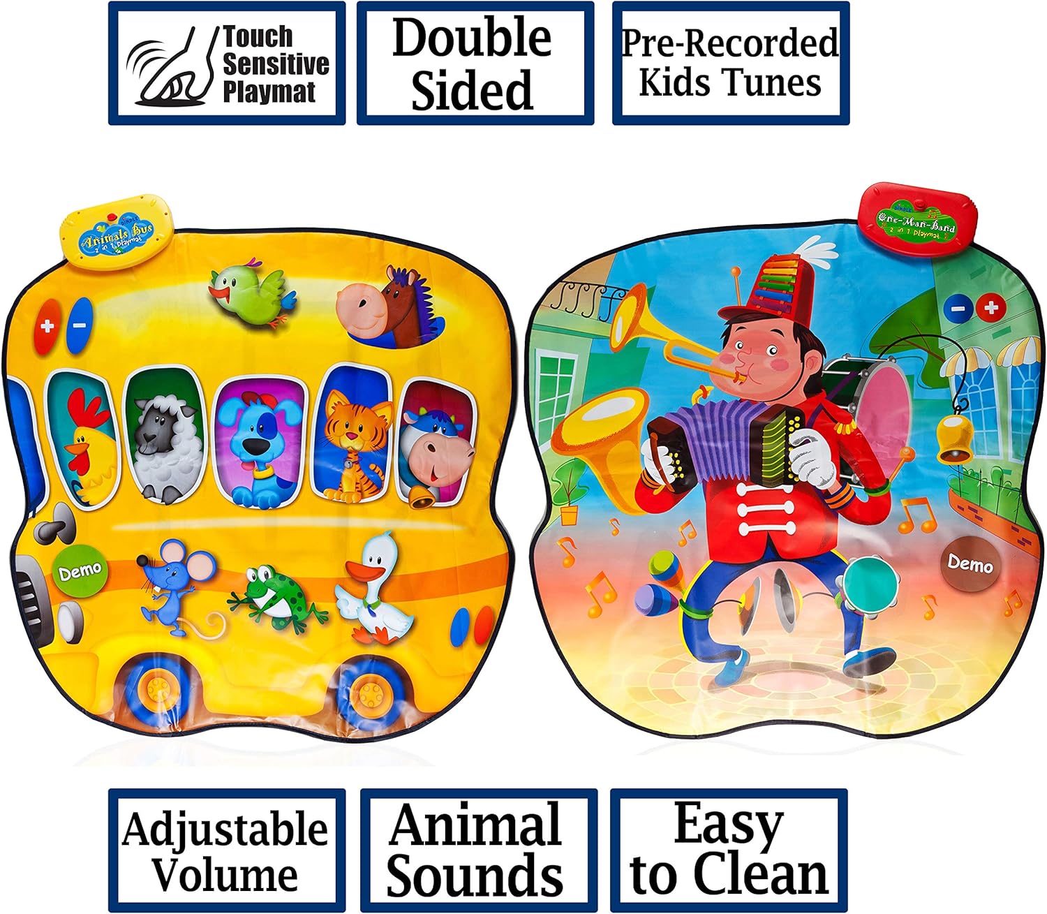“Double Value” Touch Sensitive Music Mat, “Animal Bus & Full Orchestra” with 20 Instrument & Animal Sounds Along with 6 Demo Songs & Volume Control, Great Toy for Kids & Toddlers by Dimple : Toys & Games