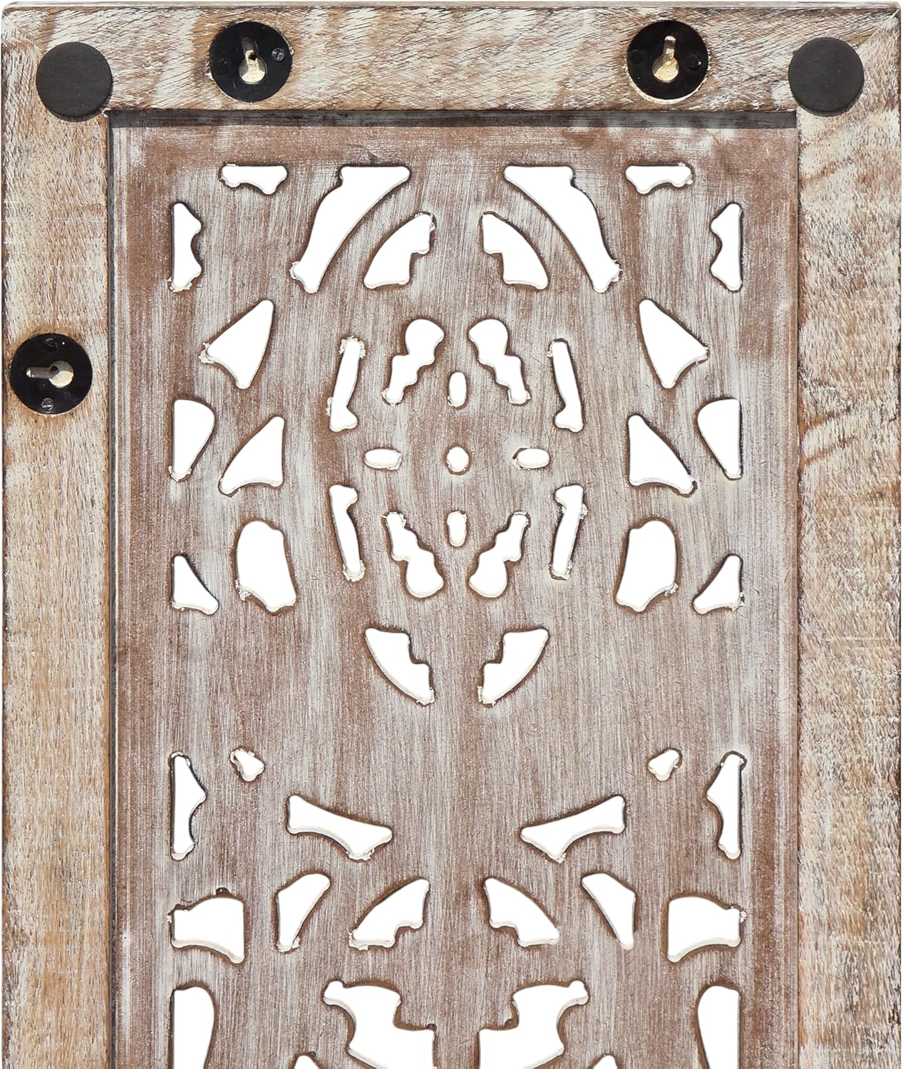 Benzara BM01908 Rectangular Mango Wood Wall Panel Hand Crafted With Intricate Carving, White and Brown