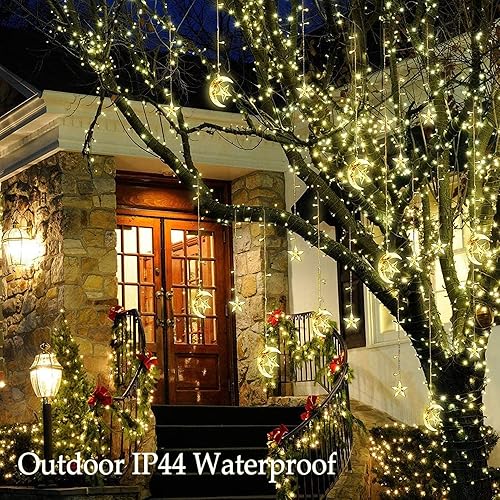 Miniatura 6 de Tira de luces LED para cortina, tira transparente, 8 modos, impermeable, para interiores y exteriores, luces decorativas para el hogar, medias lunas