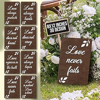 Rustic Wedding Aisle Signs - Set Of 8, 1 Corinthians 13 Wooden Wedding D...