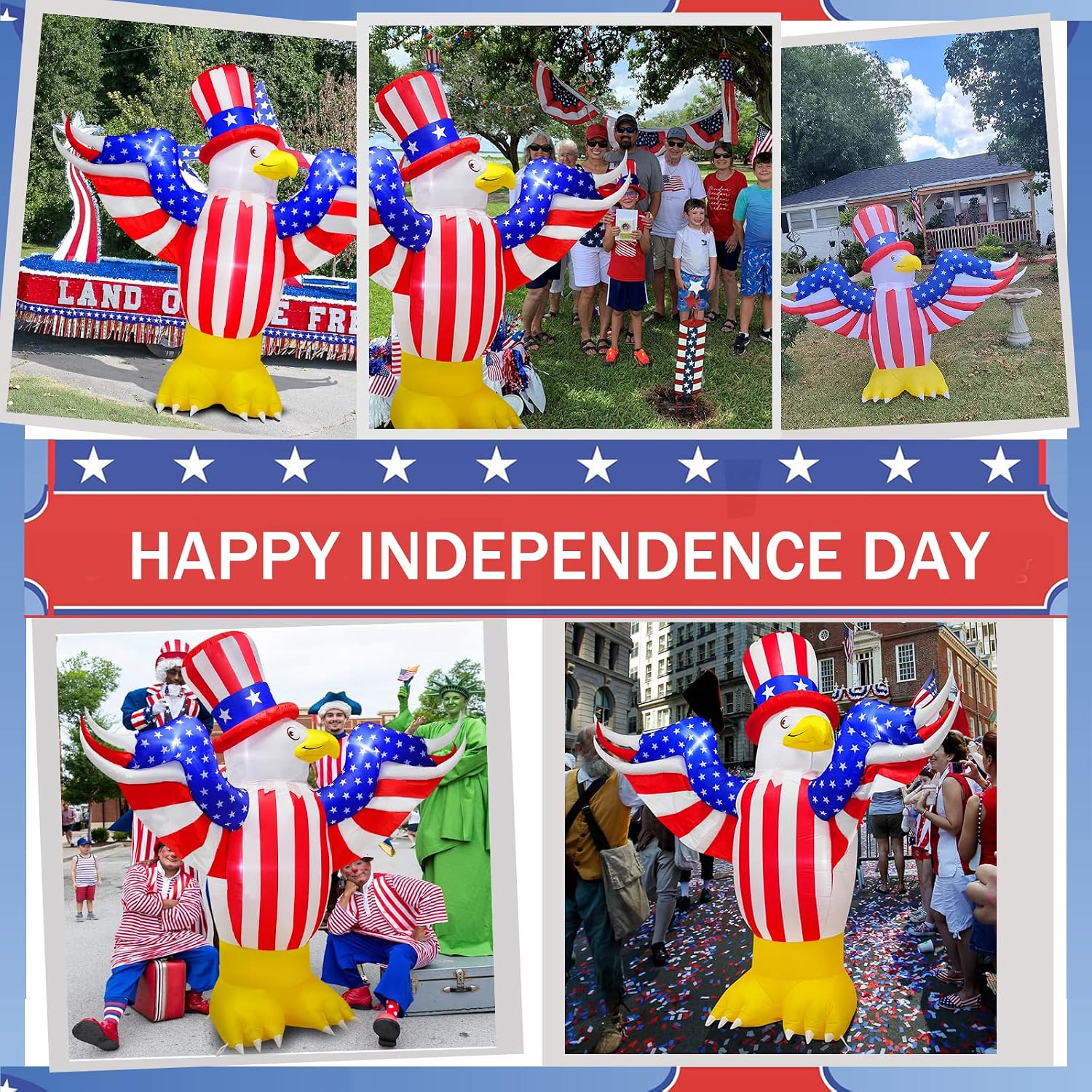 8Ft 4th of July Inflatable Flying Bald Eagle Decorations Blow Up Outdoor Eagle Inflatables with LED Lights for Patriotic Memorial Day and Independence Day