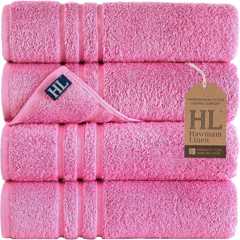 Hawmam Linen Pink Bath Towels 4 Pack Soft and Absorbent, Premium Quality Perfect for Daily Use 100% Cotton Towel 600 GSM