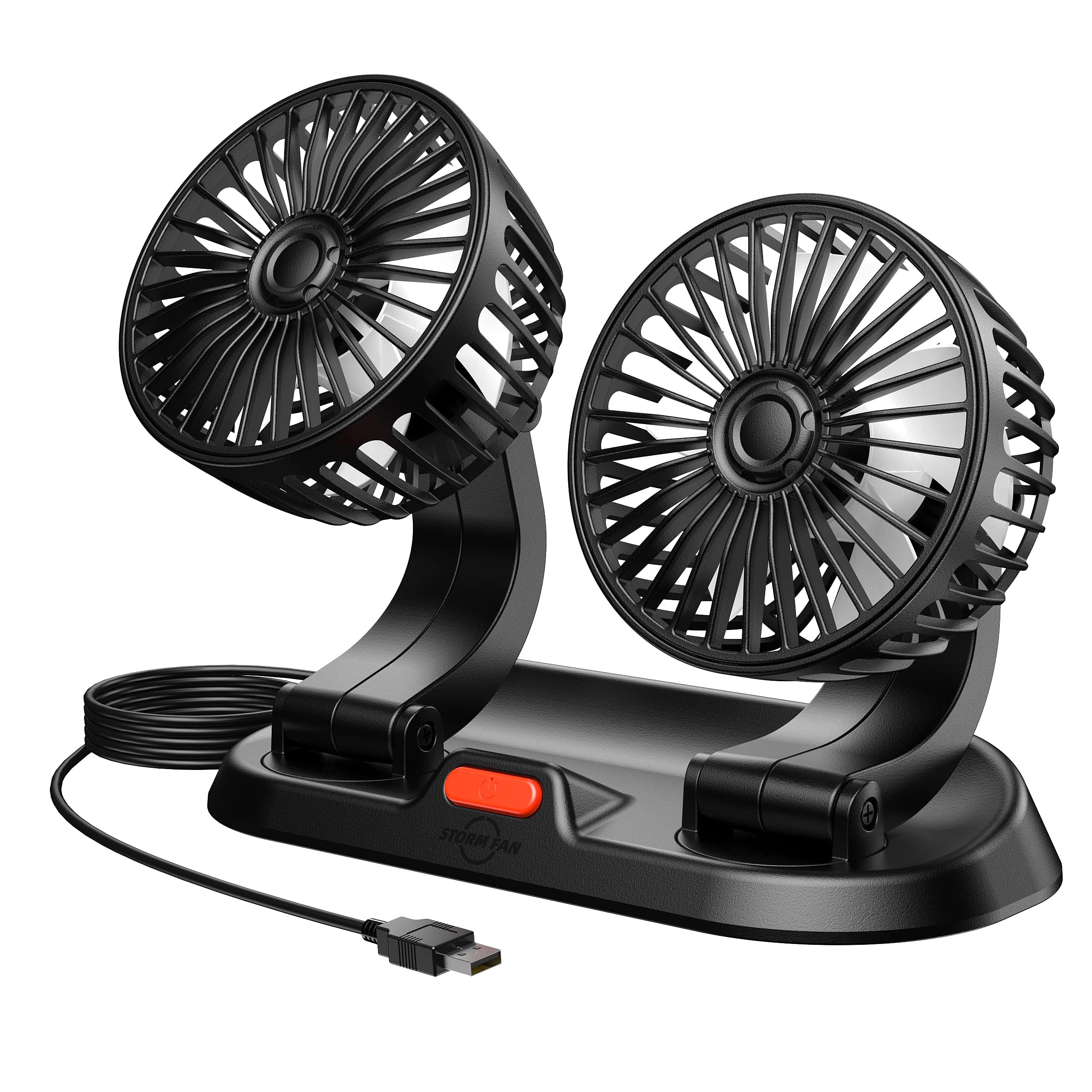 Excefore Car Fan,USB Portable Fan for Car with 3 Speed,360 Degree Rotatable Dual Head Fan,Strong Wind Electric Auto Car Fans for Dashboard Suv Rv Tuck Boat Sedan Home Office