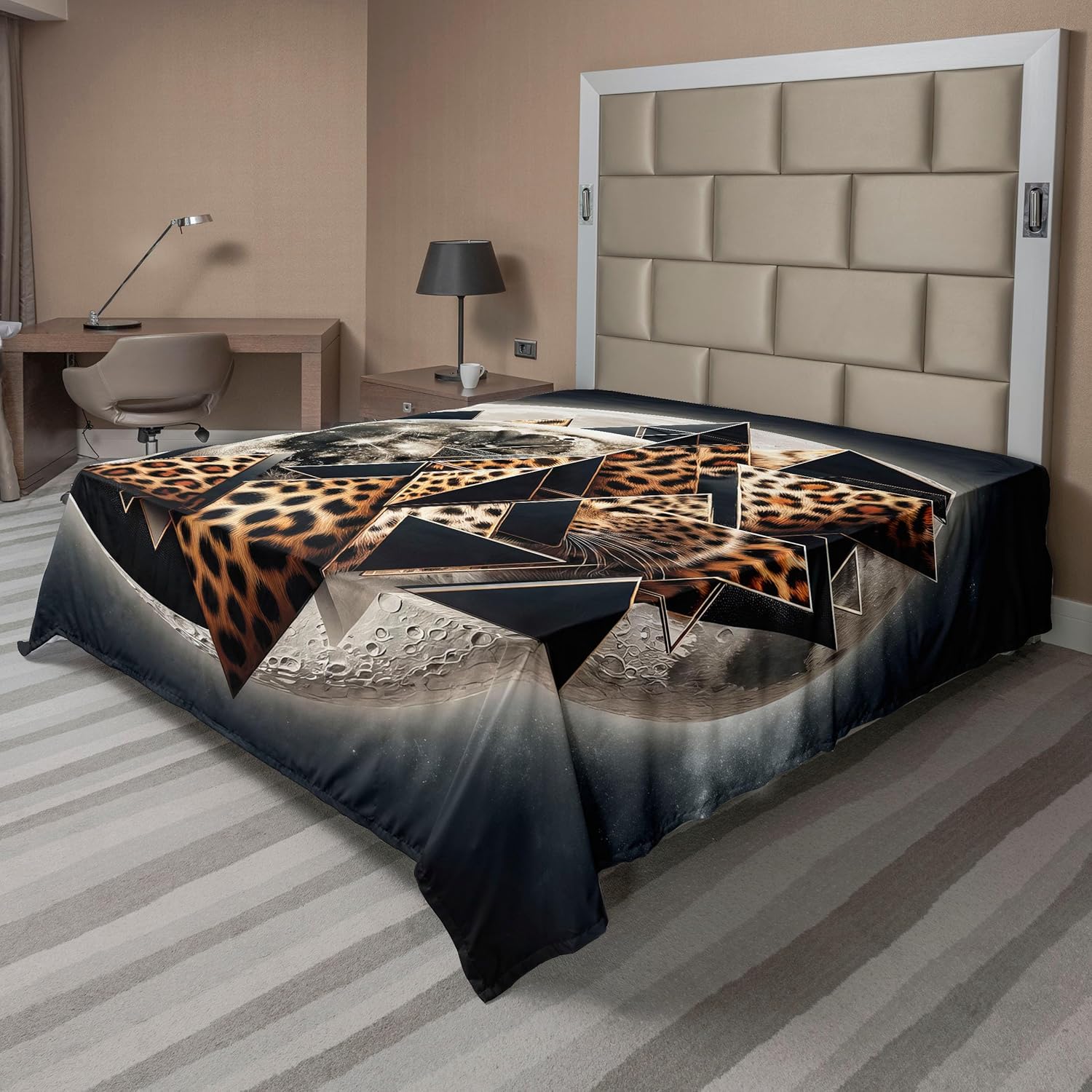 Ambesonne Leopard Flat Sheet, Bold and Wild Cat Lying Down in Sectional Sofa Front of Animal Print, Soft Comfortable Top Sheet Decorative Bedding 1 Piece, Queen Size, Red Apricot Dark Salmon