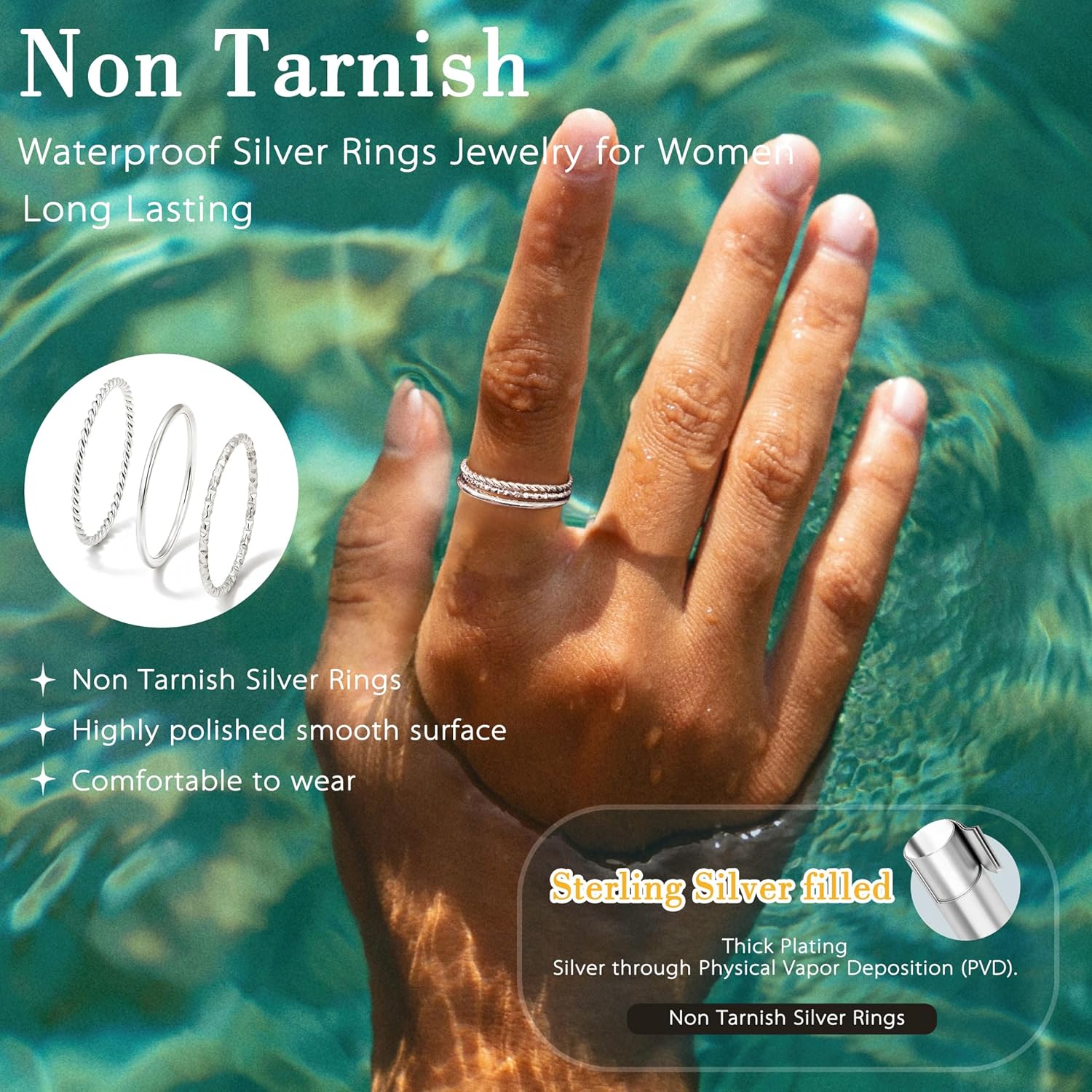 Gold Rings for Women Non Tarnish, Dainty 14K Gold Plated Stackable Thin Thumb Ring Set Trendy Pinky Wedding Bands Engagement Rings for Women Size 4 5 6 7 8 9 10 11 - Image 4