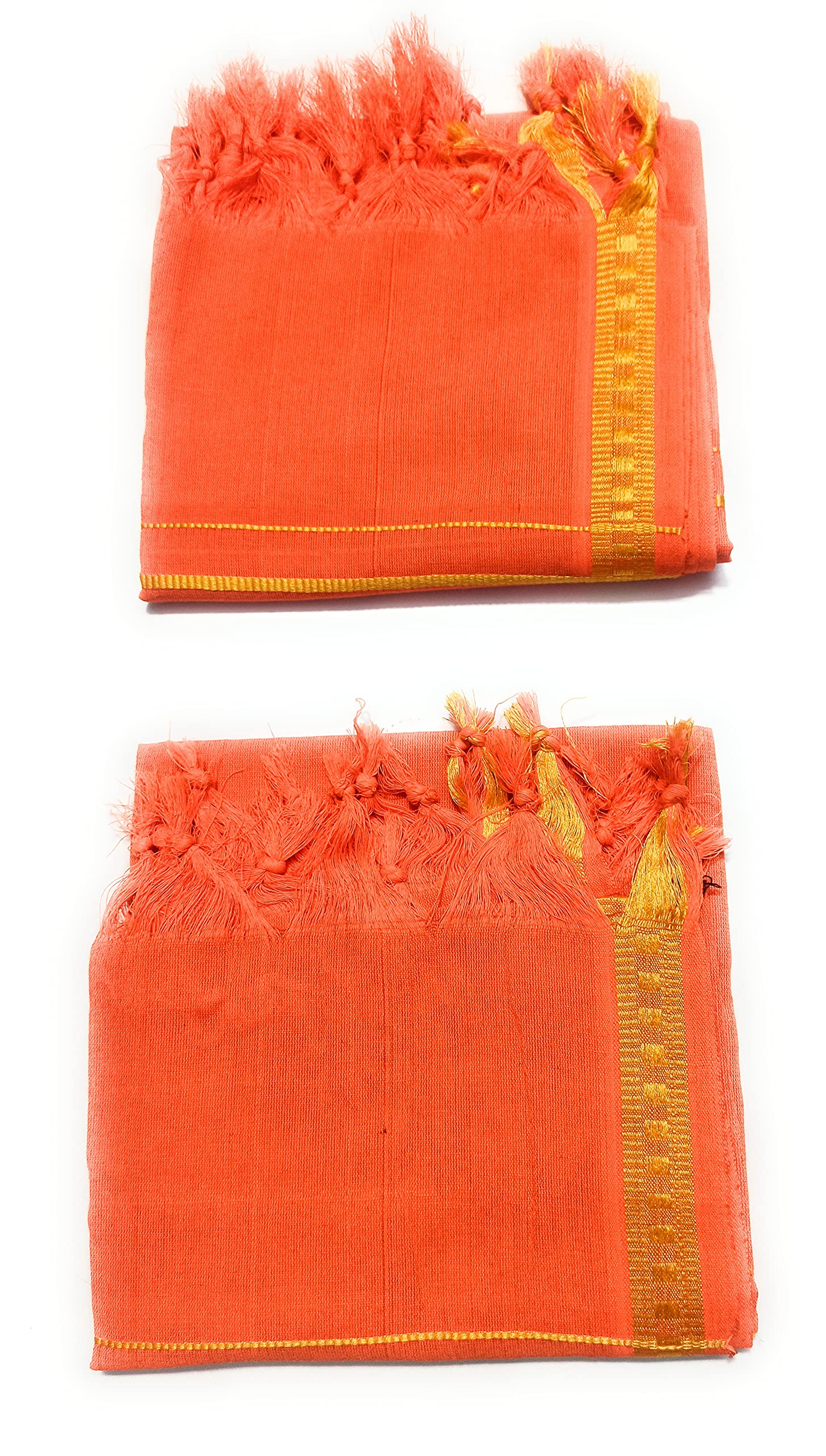 A COTTONS Free Size 150 GSM Traditional Pooja Hand and Face Towels/AngVastram/Gamcha ( Orange ) (Pack of 2 Towels) 2