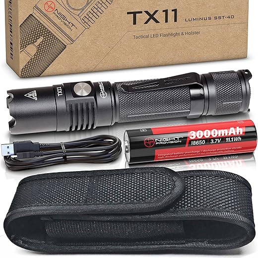 NP NIGHT PROVISION TX11 Tactical Flashlight with Duty Belt Holster Luminus 1600 Lumens LED for Police Security Military Grade Brightest Tac Flashlights (Battery Not Included)