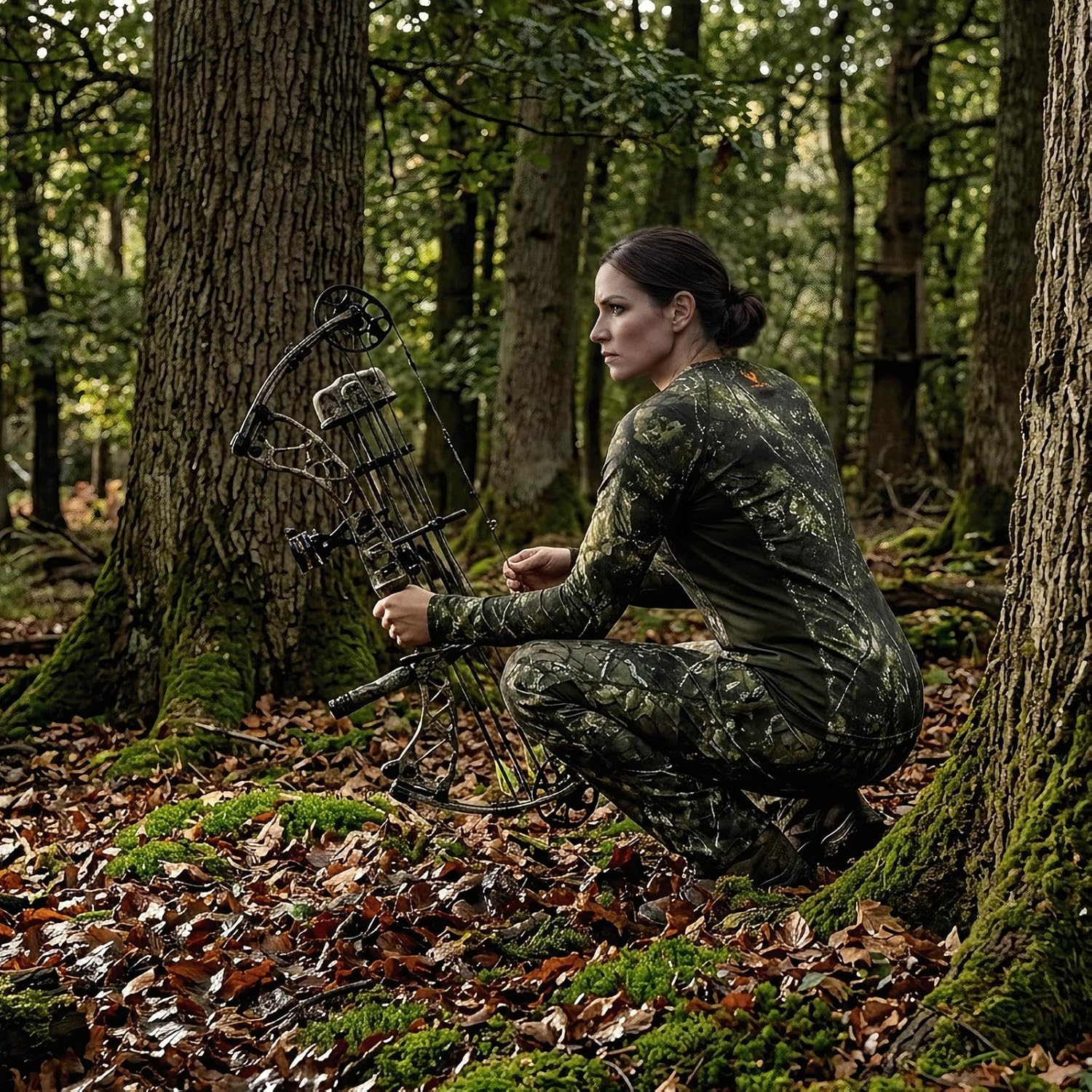 Women’s Camo Hunting Shirt, Long Sleeve UPF 50+ Quick Dry Breathable Tee for Deer Turkey Hunting