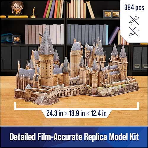 Miniatura 2 de 4D Build, Harry Potter Deluxe Hogwarts Castle Kit de modelo 3D con torre y gran salón, coleccionables de Harry Potter y decoración de escritorio,
