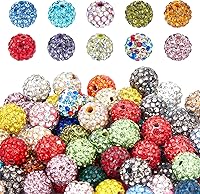 Vista 14 de PH PandaHall - 100 unidades de cuentas de 10 mm con diamantes de imitación, cuentas de arcilla tipo bola de discoteca con pavé, cuentas de cristal