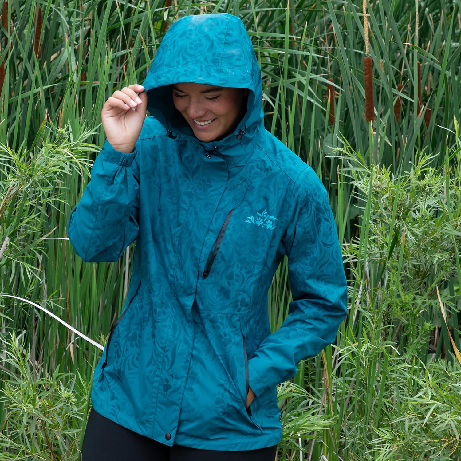 GreaterGood Women's Symphony Water Activated Paw Design Raincoat Lightweight Breathable Magical Print Jacket Windbreaker