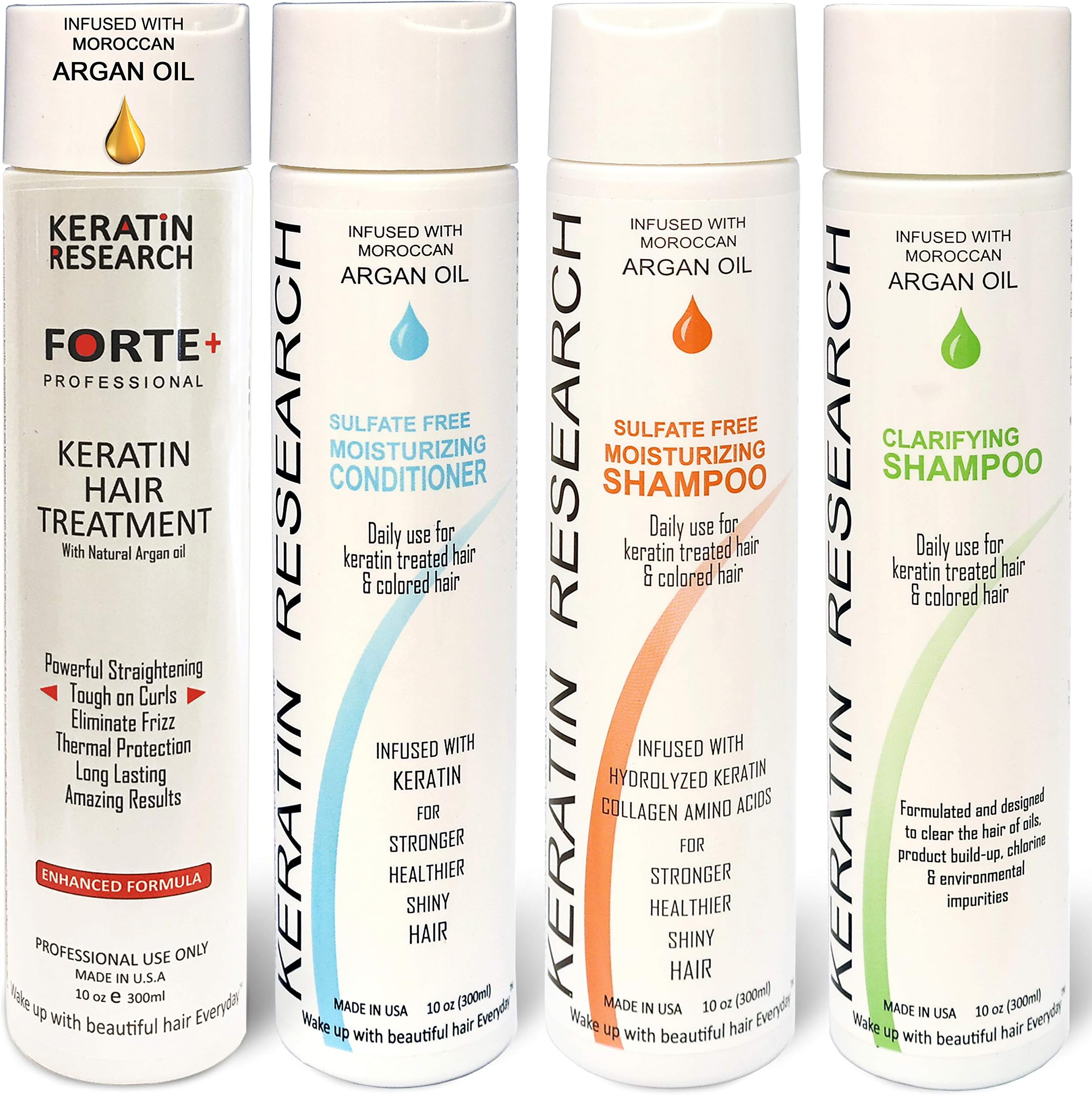 Keratin Research Forte Complex Brazilian Keratin Blowout Straightening Smoothing Hair Treatment with Moroccan Argan oil 4 Bottles 300ml Kit Sulfate Free Queratina Keratina Brasilera Tratamiento Forte