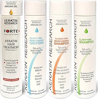 Keratin Research Forte Complex Brazilian Keratin Blowout Straightening Smoothing Hair Treatment with Moroccan Argan oil 4 Bottles 300ml Kit Sulfate Free Queratina Keratina Brasilera Tratamiento Forte