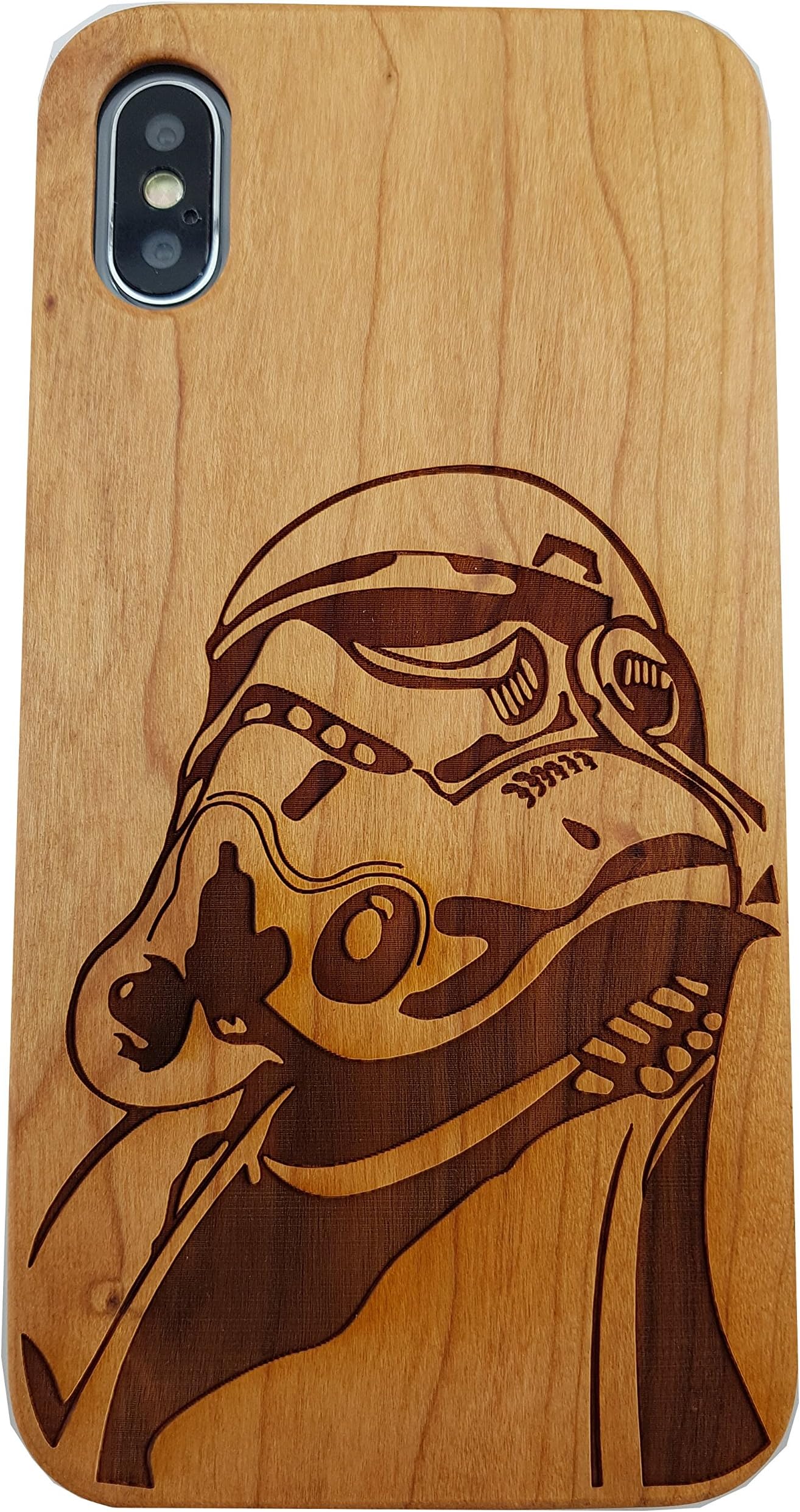 Apple iPhone X Real Premium Quality Wood Case Star Wars Storm Trooper Natural Carved Eco Friendly Wooden Case Hybrid Laser Engraved Ultra Slim Back Case Protective Cover (iPhone X)