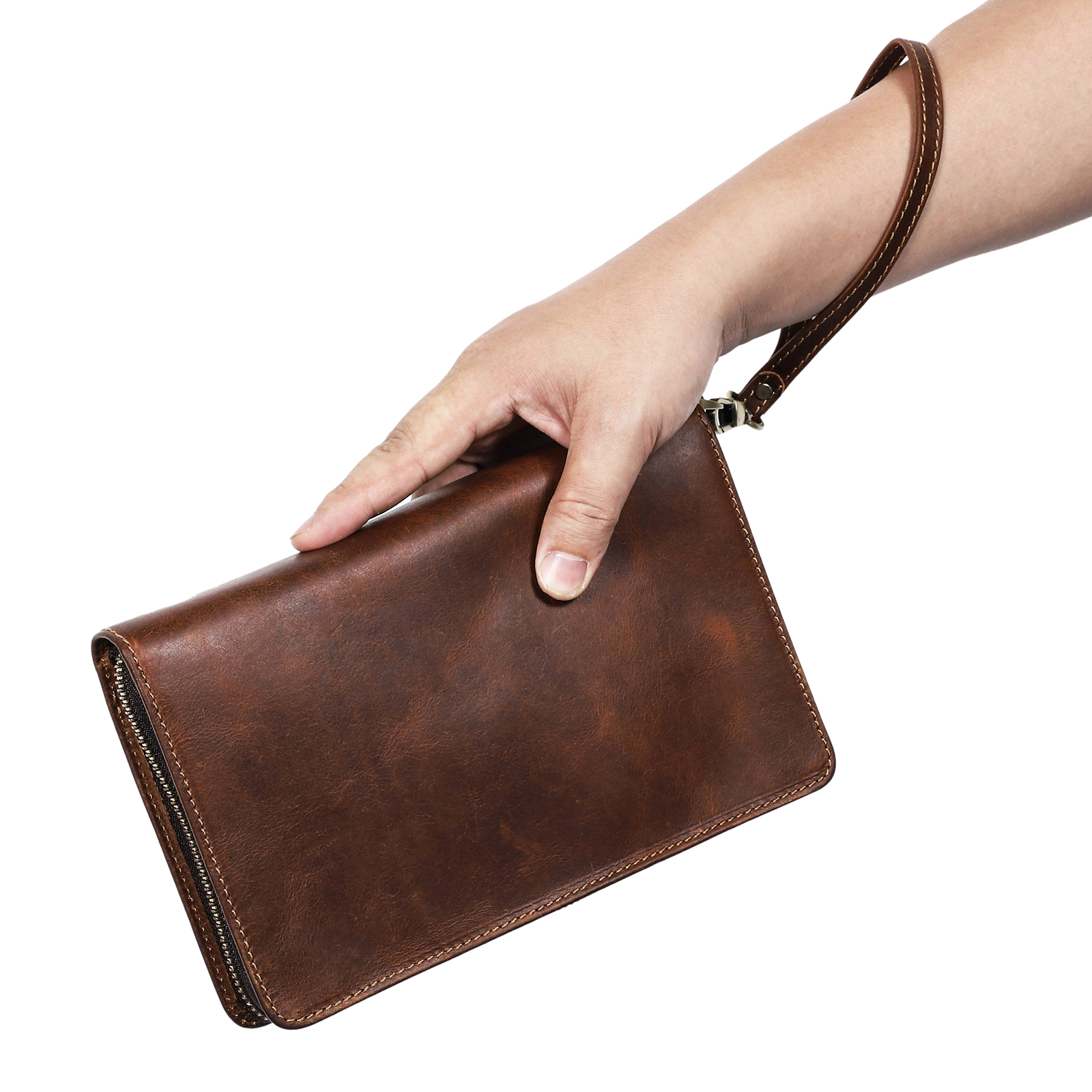 CONTACTS Borsa Da Uomo A Frizione In Pelle Pieno Fiore Con Cerniera Per