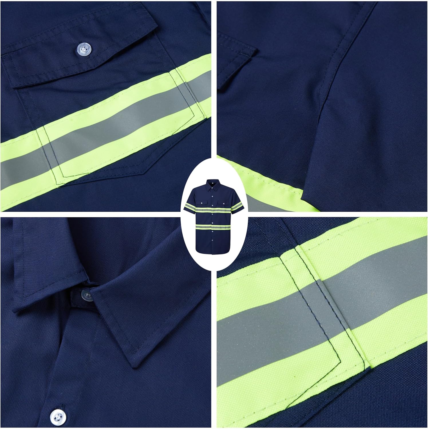 Ousafeve Class 3 Hi Vis Button Up Safety Work Shirts for Men Reflective - Image 5