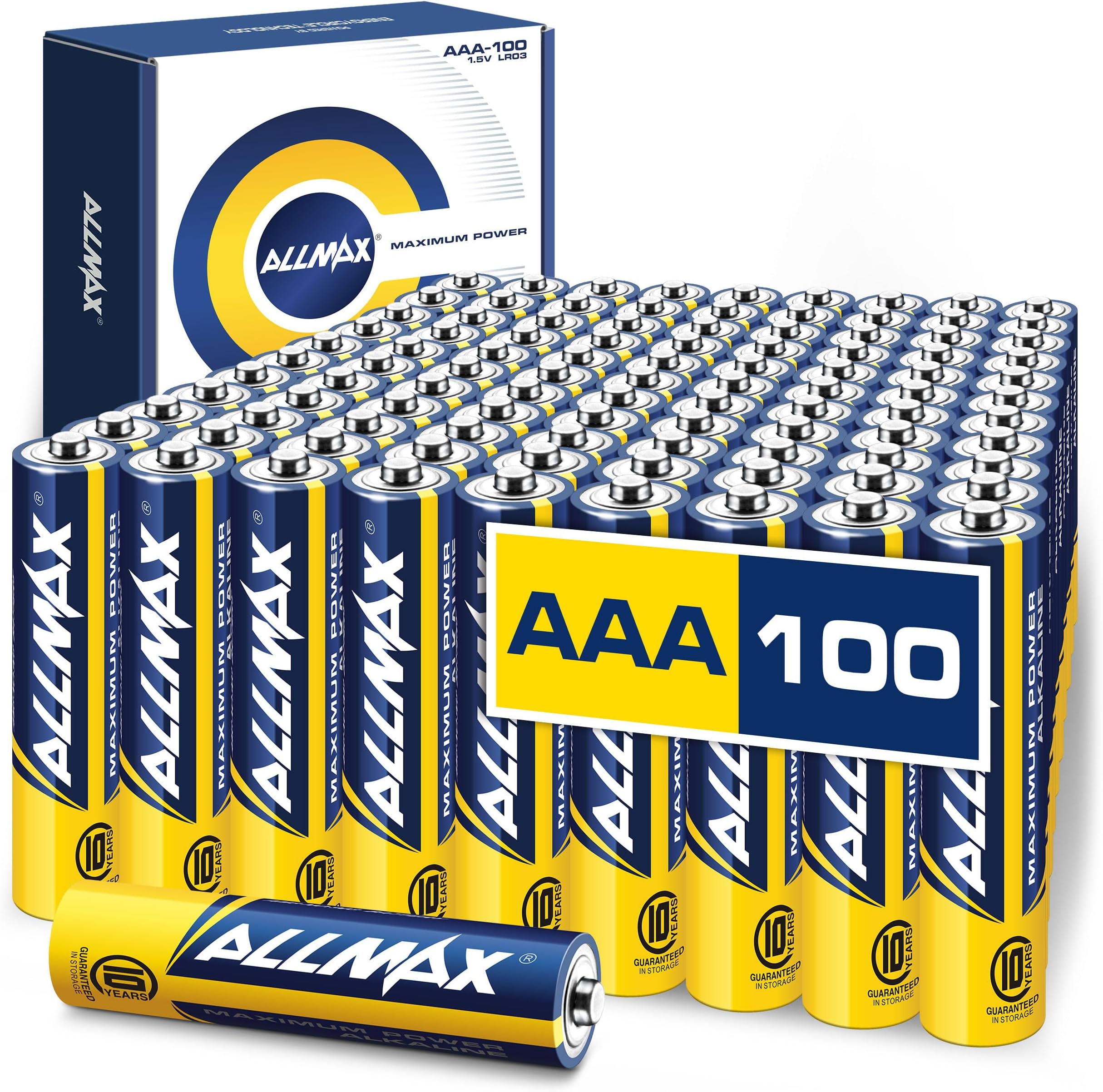 Allmax AAA (LR03) Maximum Power Alkaline Triple A Batteries (100 Count) – Ultra Long-Lasting, Leakproof Design, 10-Year Shelf Life, Maximum Performance (1.5V)