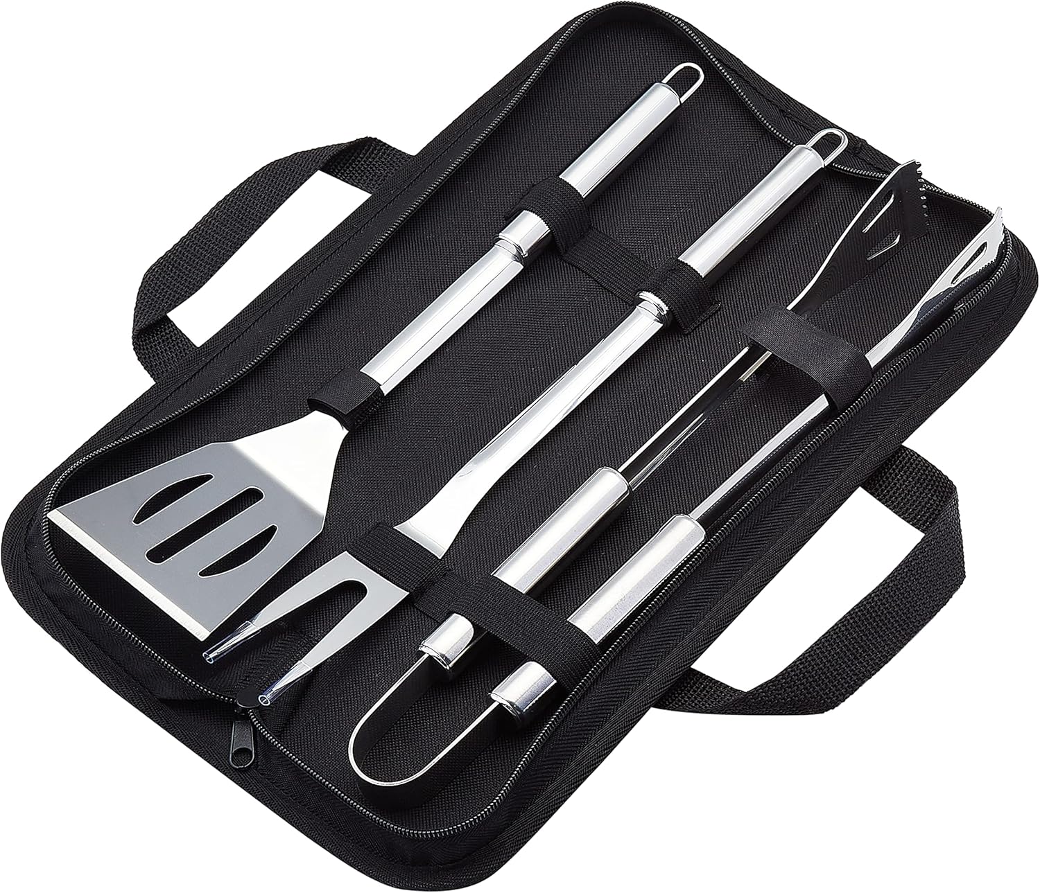 Amazon Basics 4Piece Stainless Steel Barbeque Grilling Tool Set with