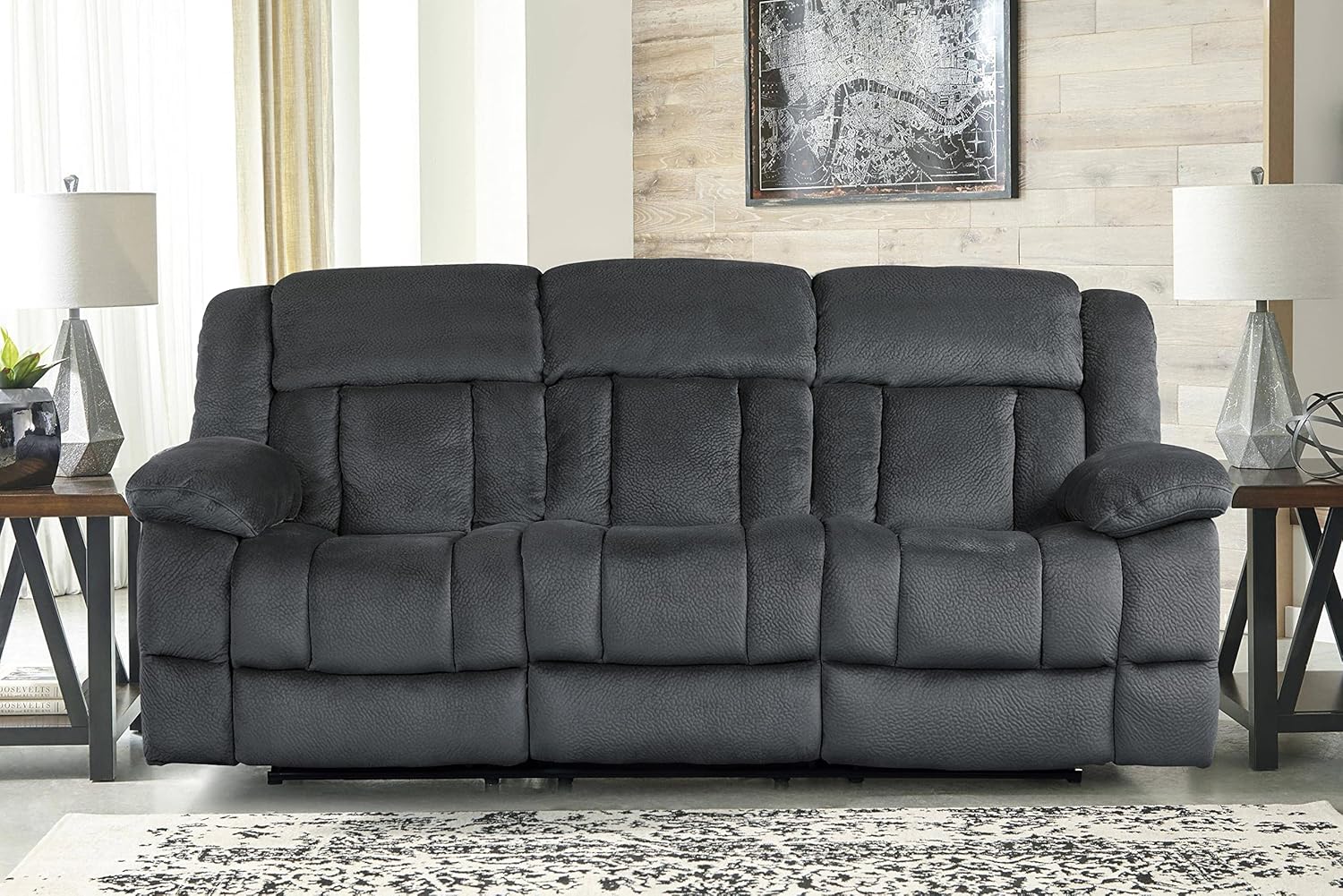 Lexicon Reclining Living Room Set, Wall Hugger Manual Reclining Sofas, Couches for Living Room, Includes Reclining Sofa and Dual Glider Recliner Loveseat, 2-Piece Set, Charcoal​