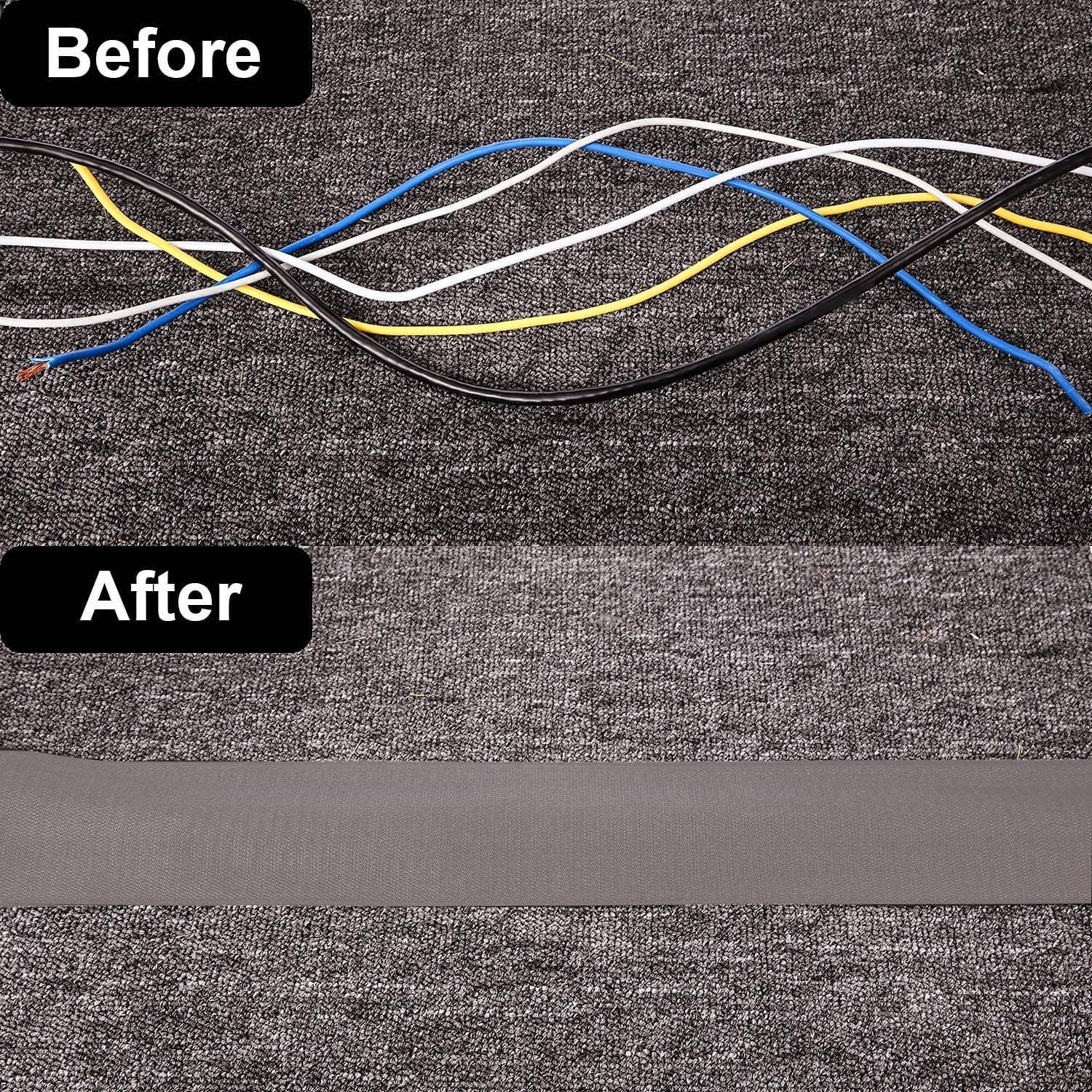 Cable Floor Strip Cord Cover Grip Floor Cable Protector Carpet Cable Management, Hold Cords in Place, Keep Cables Organized,Protect Cords and Prevent a Trip Hazard,3 Inch x 10 Feet(20 Feet, Dark Gray)