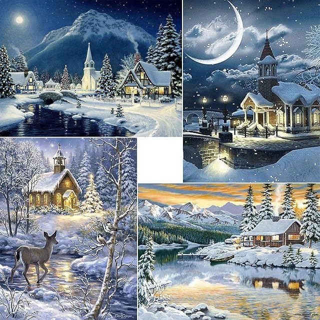 ARTDOT 4 Set 5D Diamond Painting Kits for Adults, Full Drill Winter Scenery Crystal Rhinestone Diamond Art Christmas for Home Wall Decor Gift 30 x 40 cm