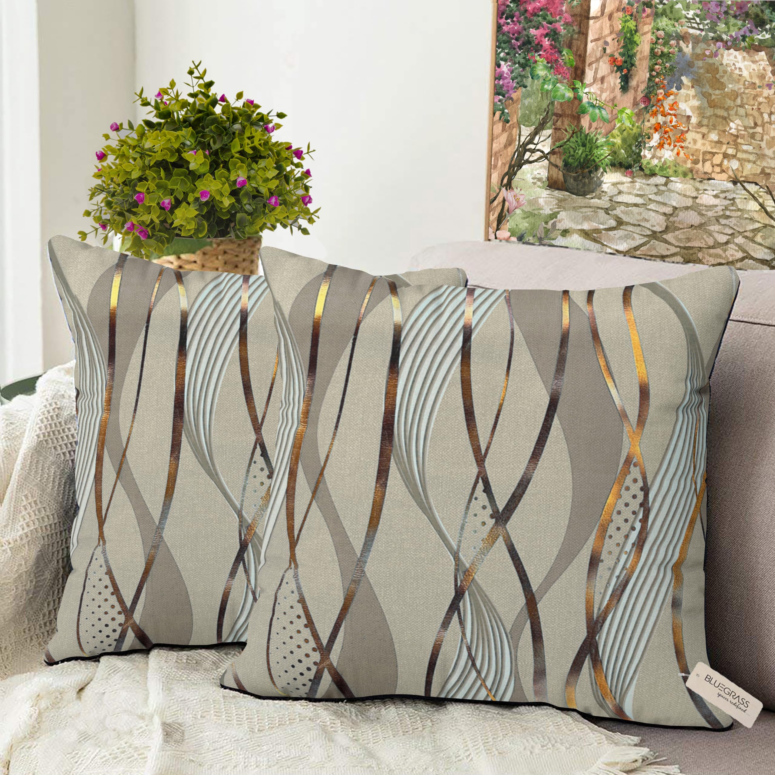 BLUE GRASS HD Foil Digital Print Velvet Cushion Cover - Set of 2 || Design : Sultan Lehar || Fawn || Size : 20x20 Inches. (B0D9BTGKZ5) Amazon Price History, Amazon Price Tracker