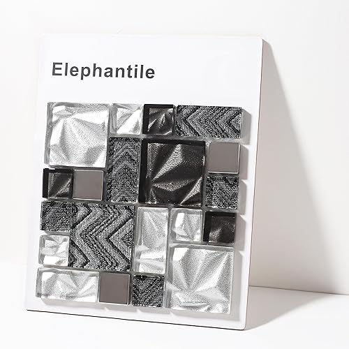 Elephantile Azulejo de vidrio blanco y negro con patrón francés para pared de cocina, borde de baño muestra de 6 x 6 pulgadas disponible en Yaxa Colombia