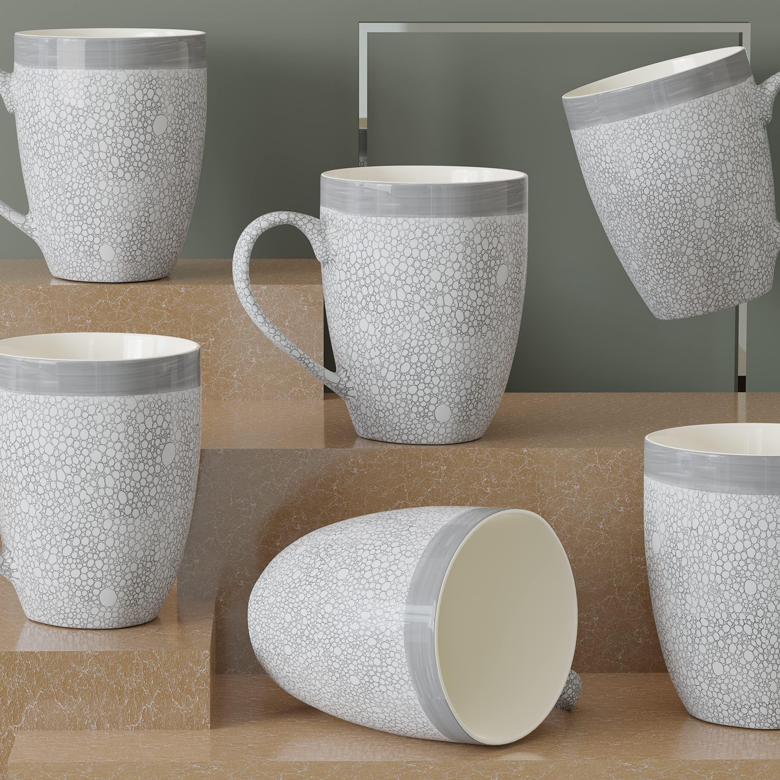 The Earth Store 'Grey Fizz' Coffee Mug Set of 6 Ceramic Mugs to Gift to Best Friend Tea Mugs Coffee Mugs Microwave Safe Coffee Mugs Ceramic Tea Cups (280 ml Each)