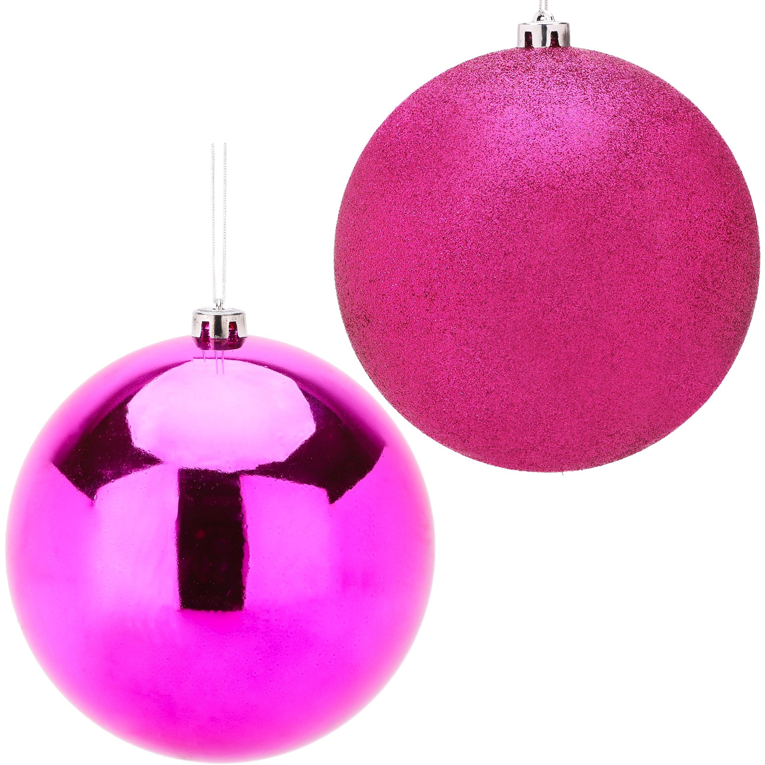 Christmas Concepts® Pack Of 2-200mm Baubles - Shiny & Glitter Design - Giant Christmas Baubles (Hot Pink)