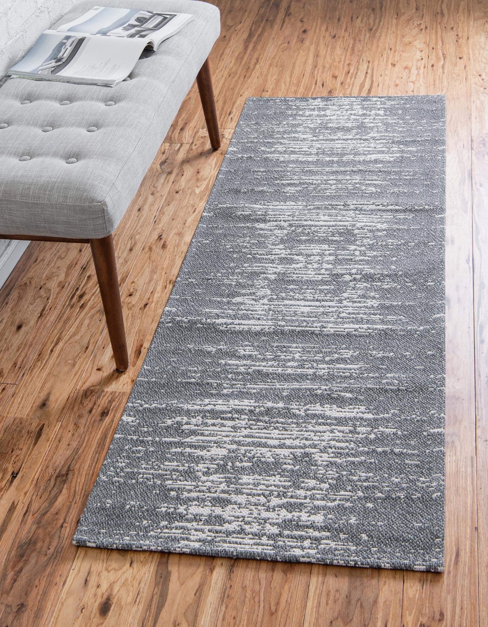 Rugs.com Georgia Collection Rug – 6 Ft Runner Dark Gray Flatweave Rug Perfect for Hallways, Entryways
