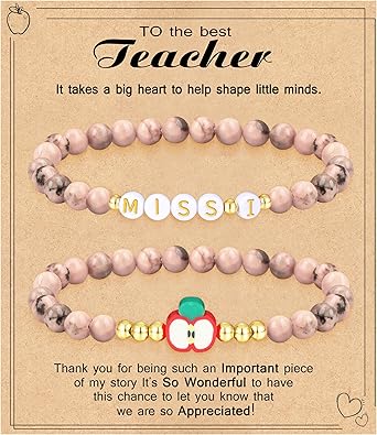 Teacher Appreciation Gifts for Women,Teacher Must Haves Initial Bracelet Mrs Miss End of Year Teacher Gifts Thank You for Helping Me Grow Music Math Science Teachers Bracelets Retirement 2 Set Jewelry
