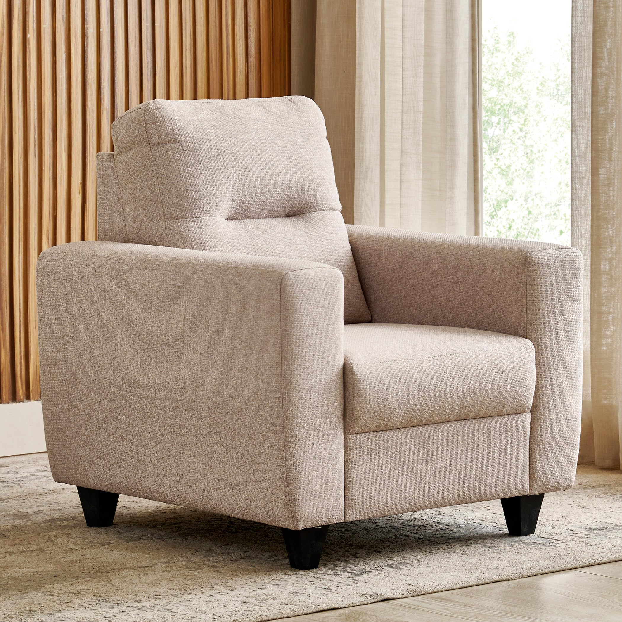Home Centre | Helios Kayin 1 Seater Fabric Sofa | Sofa for Living Room | Solid Wood | Beige | 1 Year Warranty-image-6
