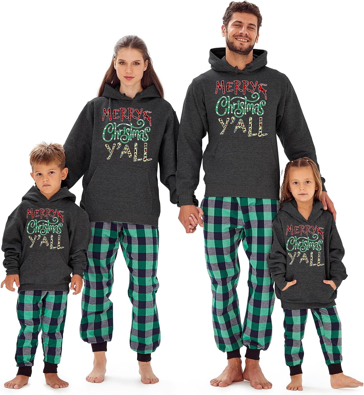 TEEAMORE Merry Christmas Y All Xmas Matching Family Hoodie