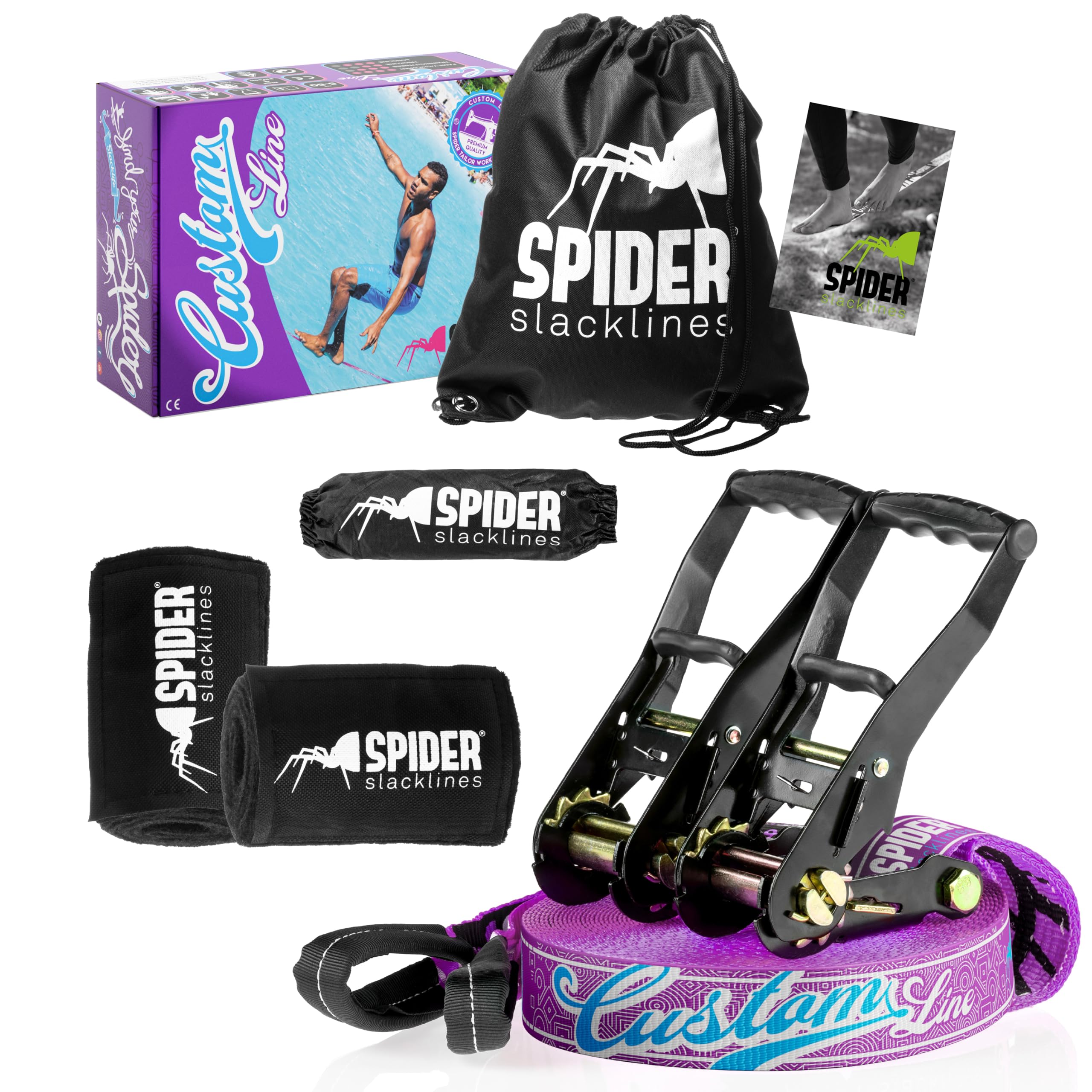 SPIDER SLACKLINE TKSA3 - Adult Slackline Kit - Durable Material for Those who Practice Slacklining - 25m Set for Experts and Beginners with 2 Ratchets