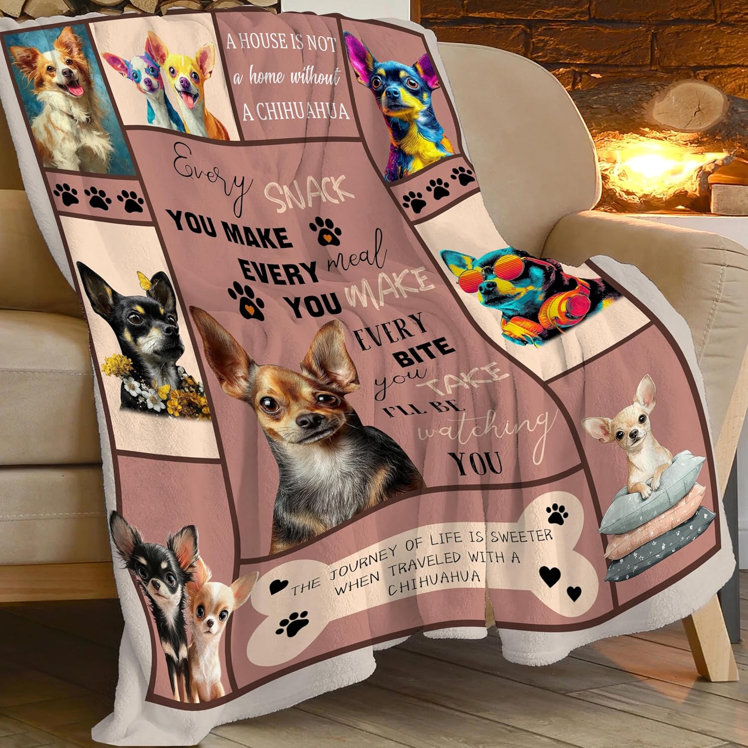 Chihuahua Throw Blanket Chihuahua Puppy Stuff Gifts for Dog Lover Kids Girls Boys Adults Women Men Soft Cozy Warm Plush Fluffy Fuzzy Fleece Blanket Decor 40''X50'' - Image 8