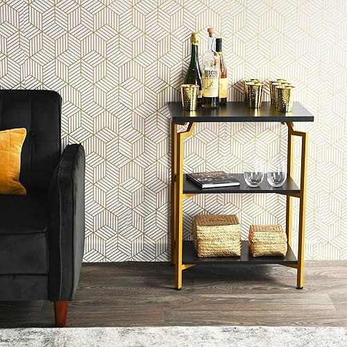 Miniatura 2 de Household Essentials Crown Narrow Estantería de almacenamiento abierta de 3 estantes, grano de madera de roble negro y metal dorado