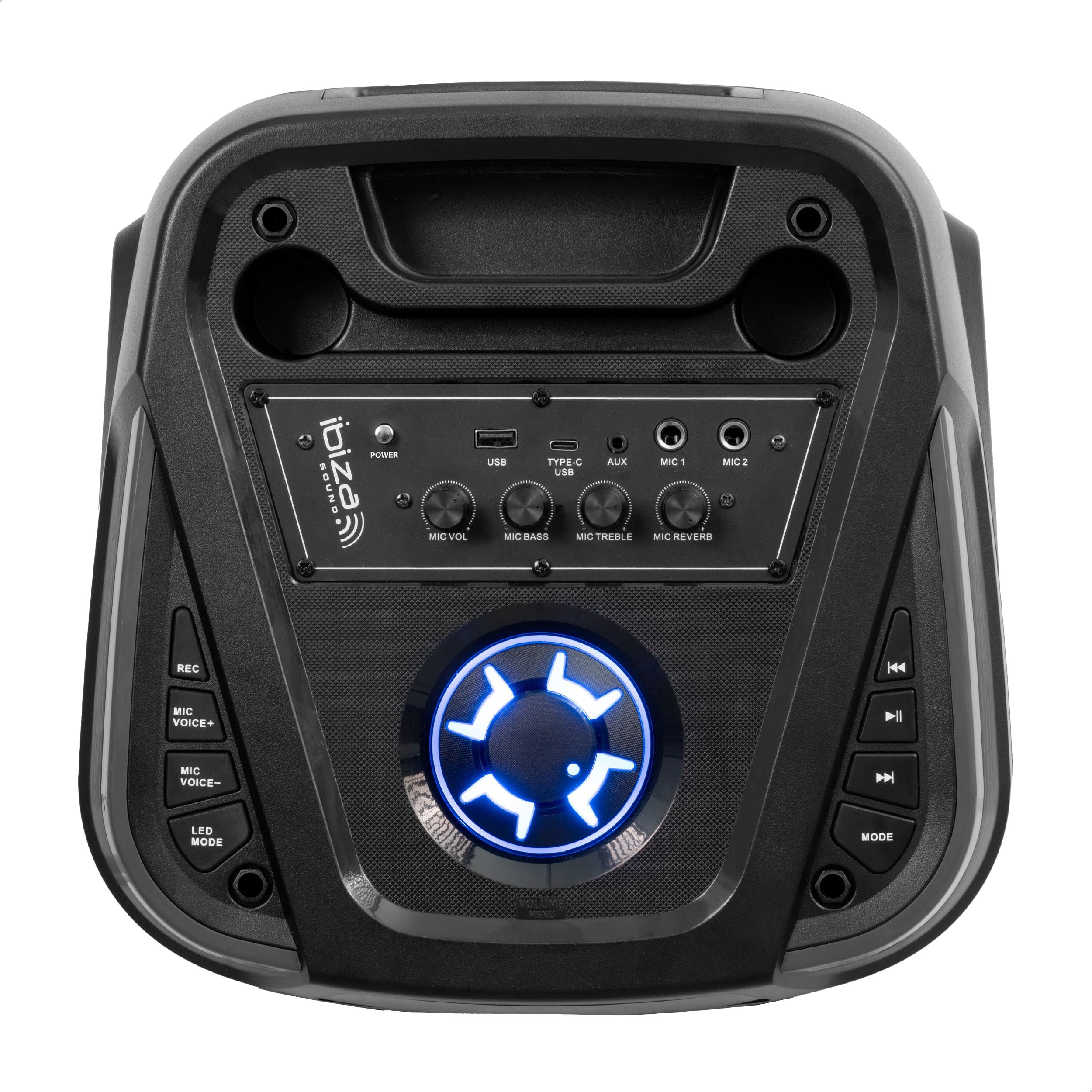 Ibiza - Columba-Karaoke - Enceinte Bluetooth Karaoke avec 2 Micros sans Fil - Changeur de Voix, lumières LED, Talkover et Fonction Rec - Soirées Karaoké