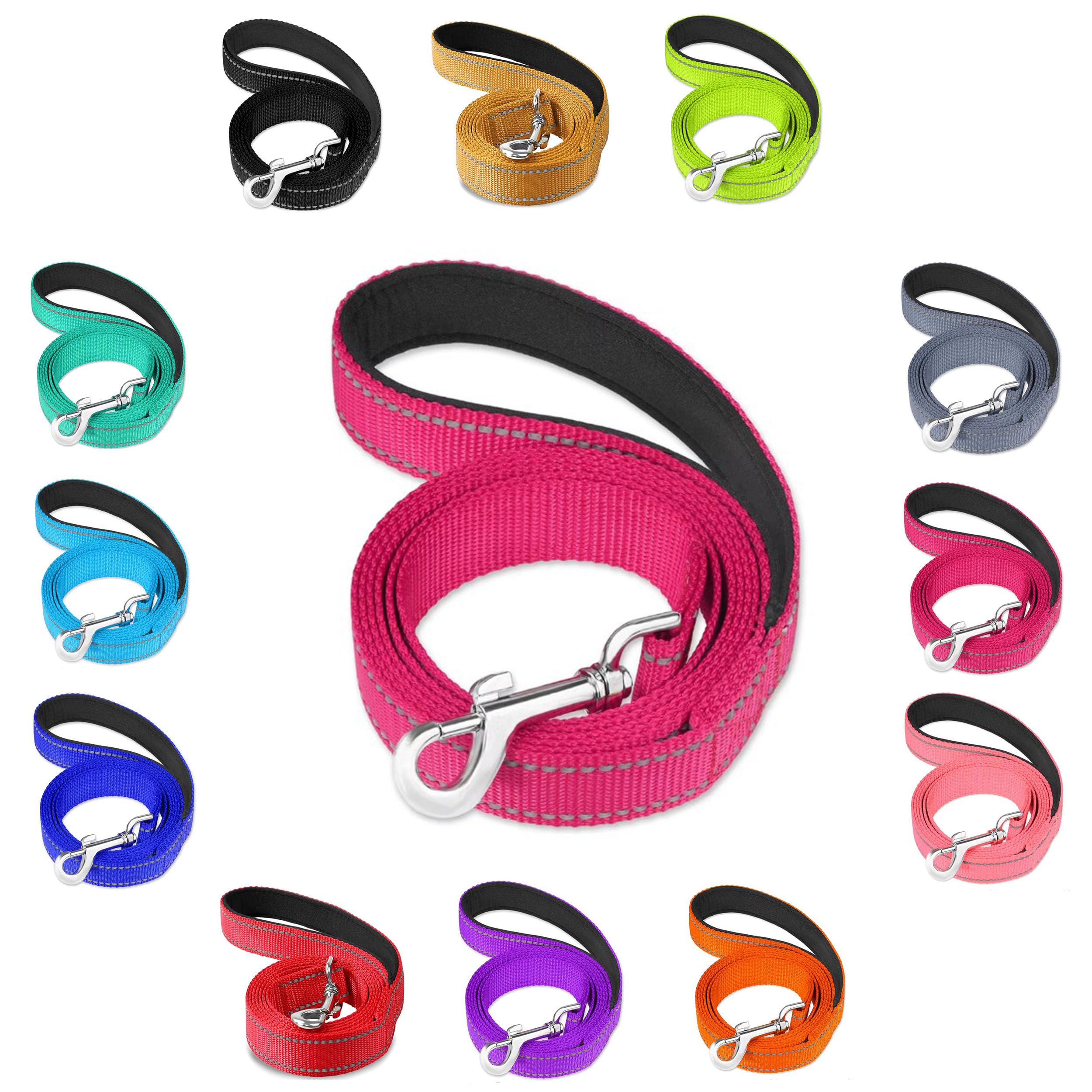 Vibrant Reflective, Padded Handle, Nylon Dog Lead - For Walking, Training Leash for Dogs (Hot Pink, 2cm Wide)