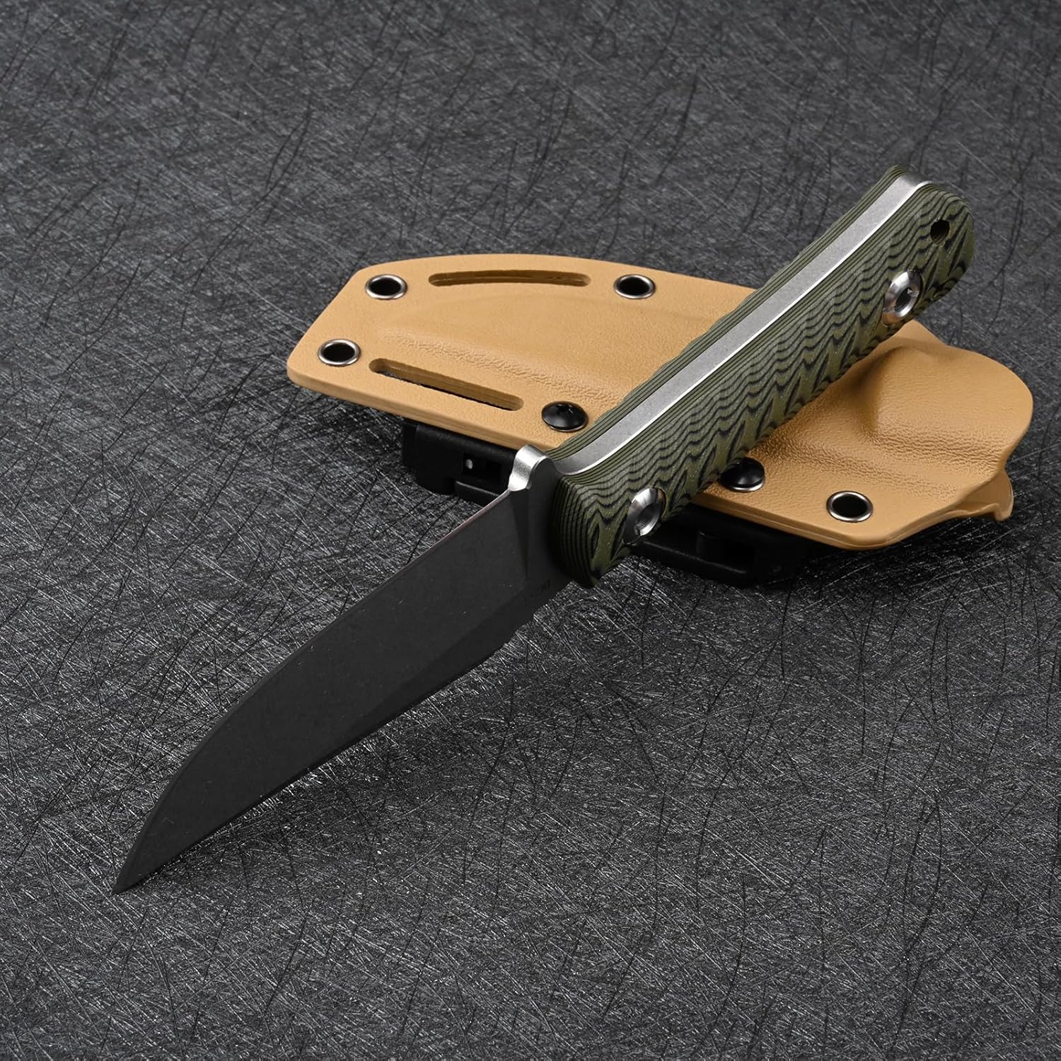 Knives DC53 Steel EDC Tactical Fixed Blade Knife G10 Handle with kydex sheath for Men Camping Survival Hunting Outdoor (White+Green)